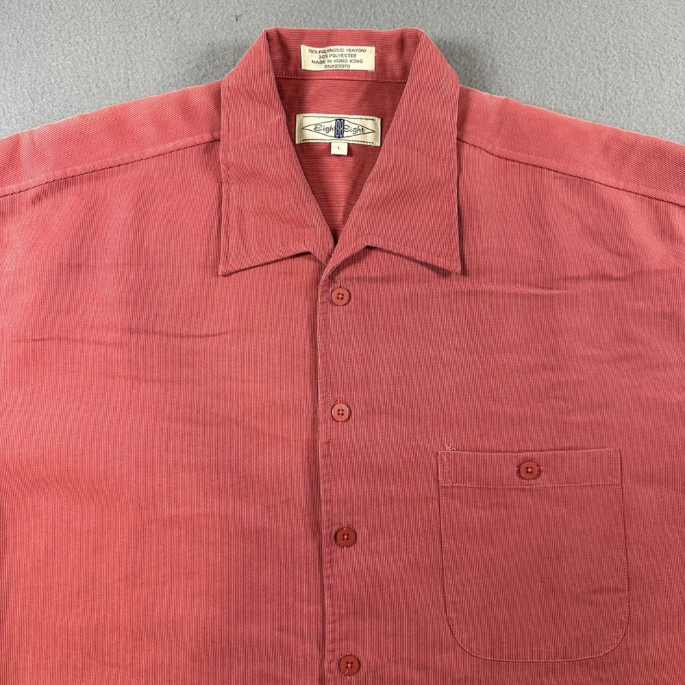 Eight Eight Mens Short Sleeve Button Down Shirt Red Rayon Blend Large RN89970